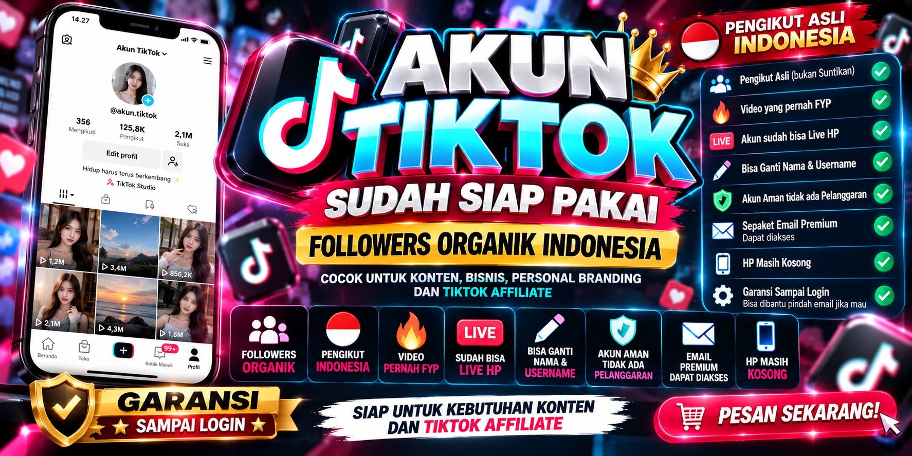 AKUN TIKTOK SIAP PAKAI | FOLLOWERS ORGANIK INDONESIA | SUDAH BISA LIVE - Preview 1