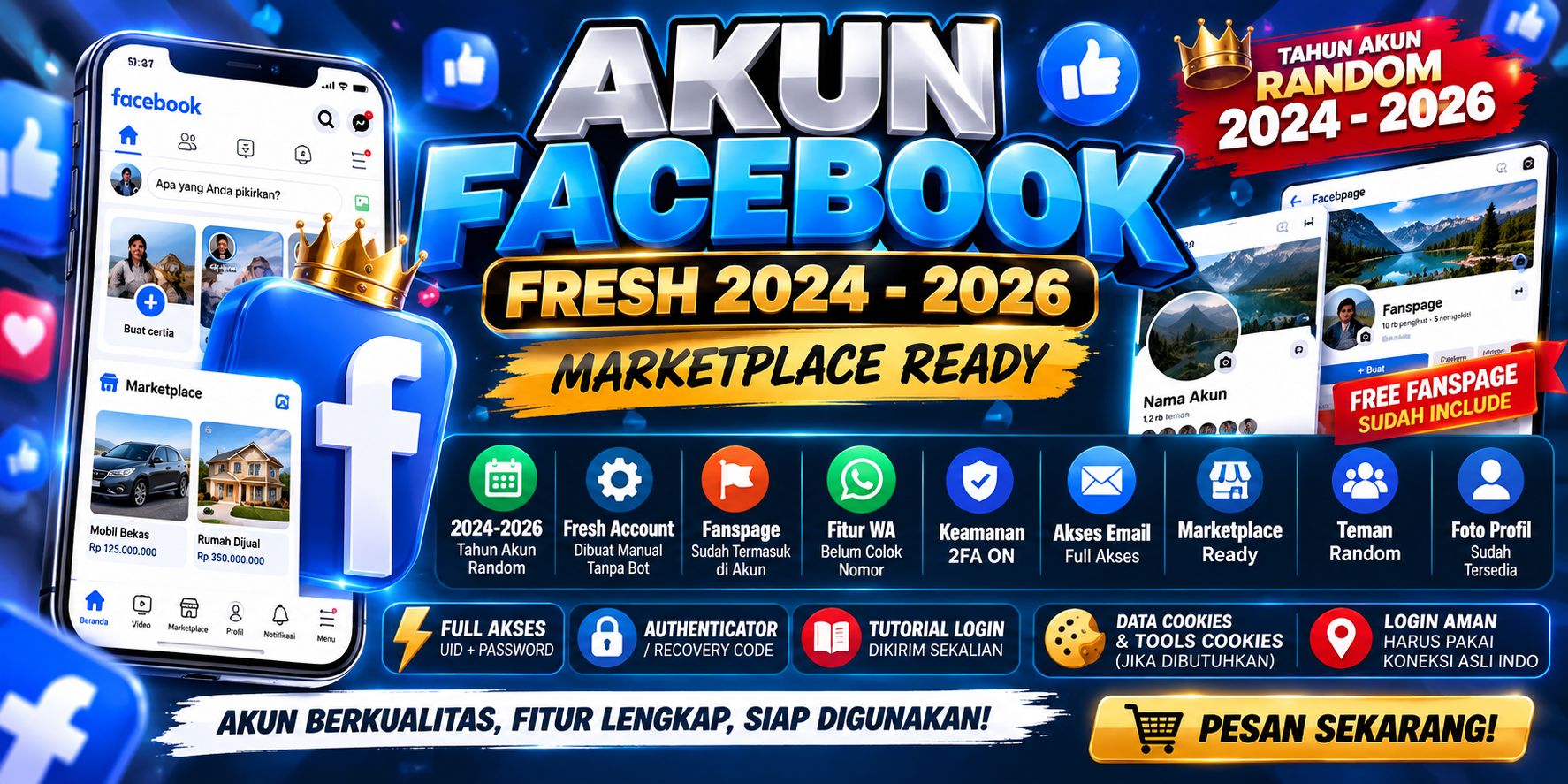 JUAL 10 AKUN FACEBOOK FRESH 2024–2026 | MARKETPLACE READY | FANSPAGE |  2FA ON - Preview 1