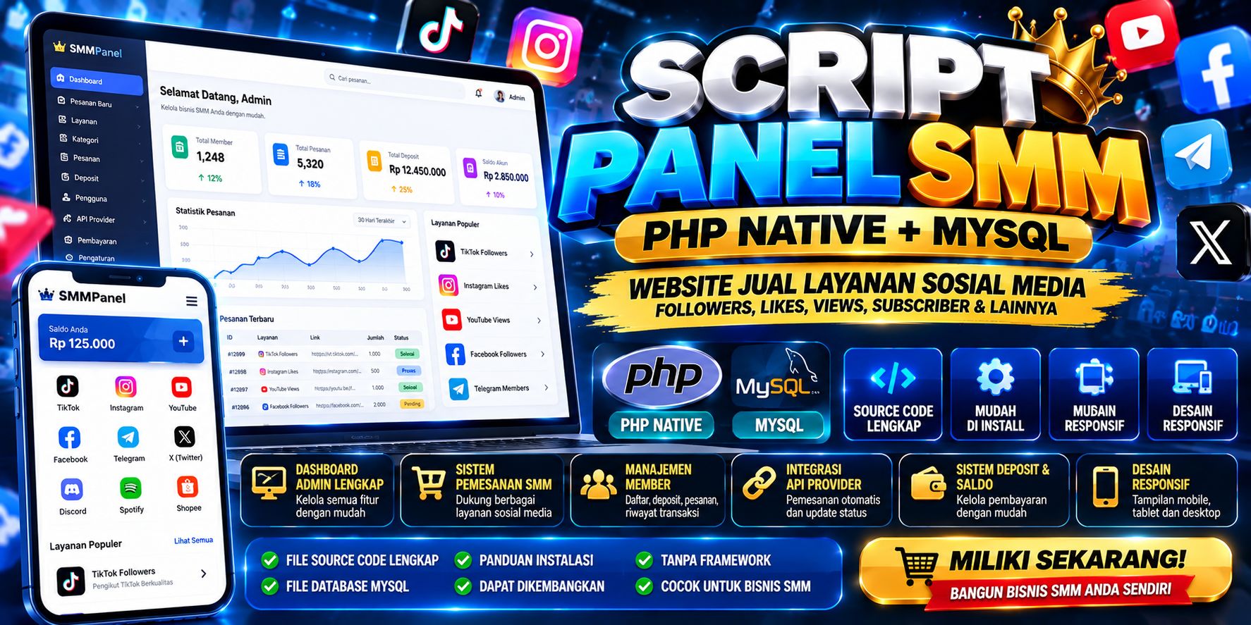 Jual Script Panel SMM Premium – PHP Native + MySQL - Source Code | Selvarya