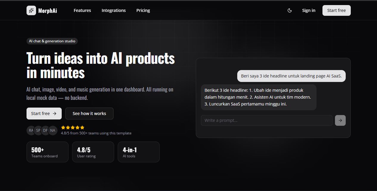 template UI AI Studio SaaS - Preview 2